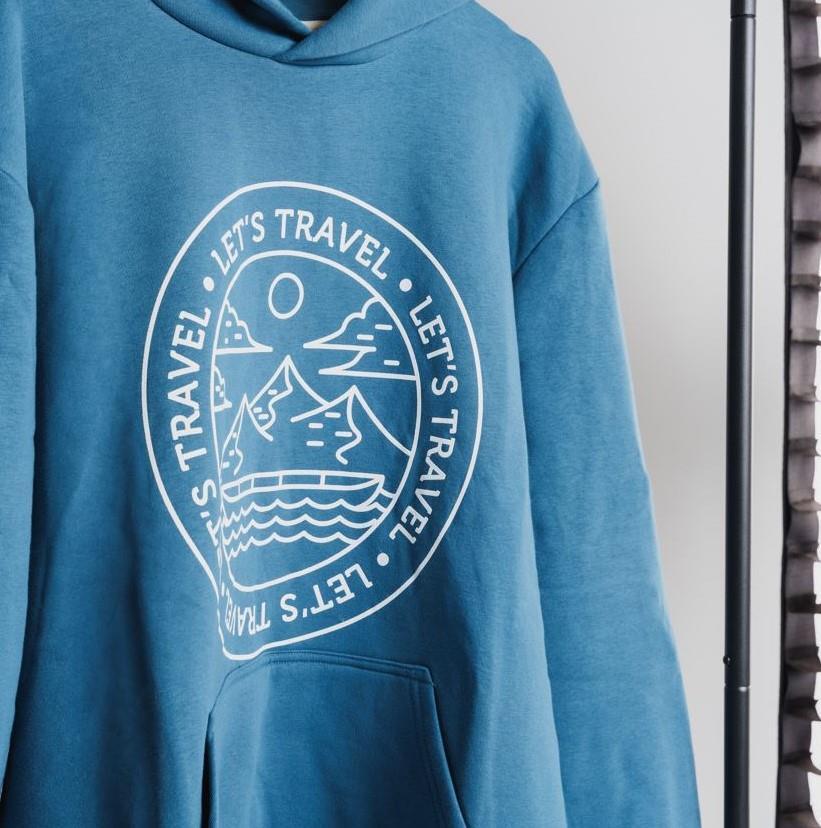 SOLLSO. Premium Hoodie "Let’s Travel" Farbe Navy Blue, Größe 3XL