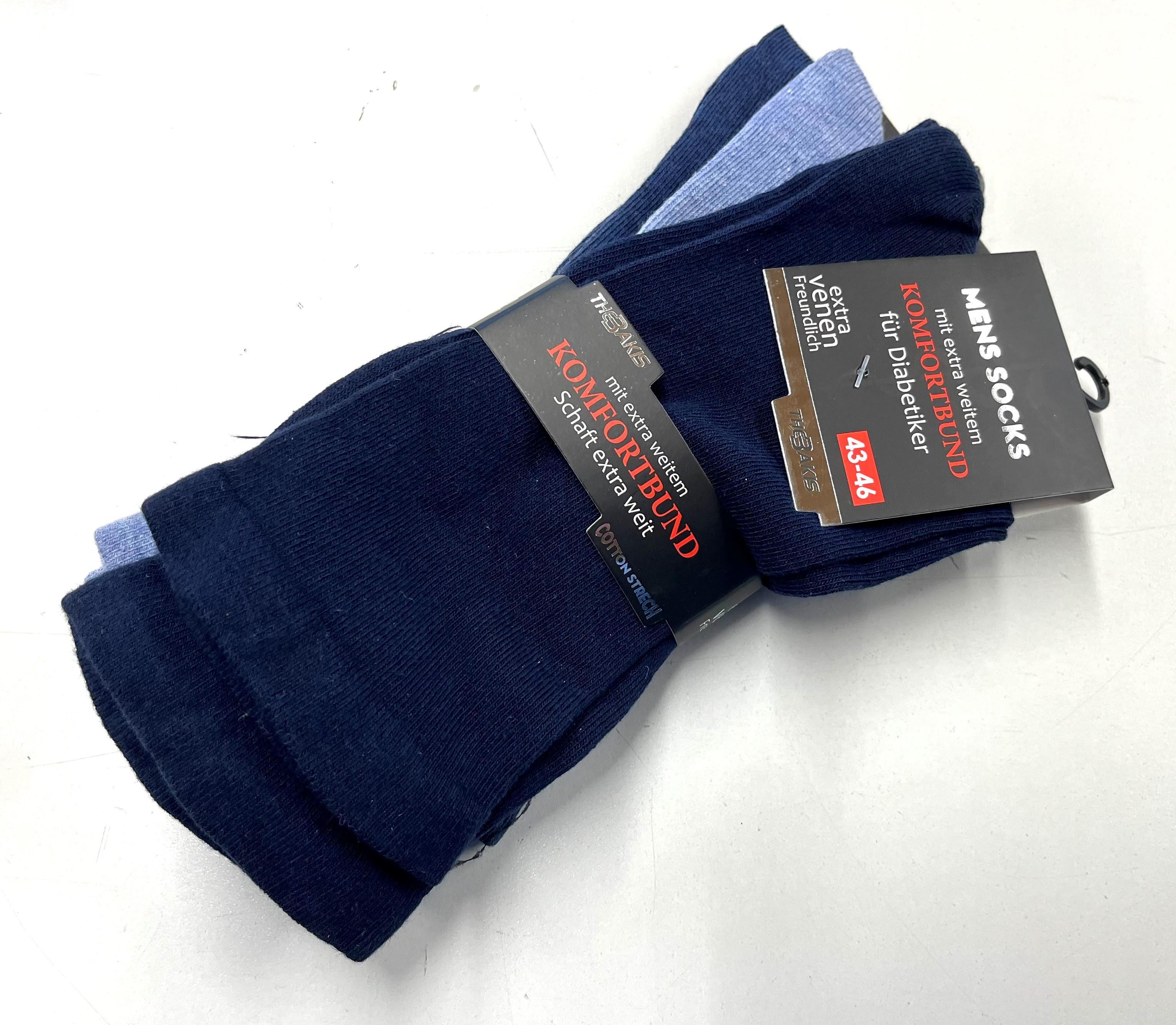 Diabetikersocken ohne Gummizug mit extra weitem Bund, Blautöne, Gr43-46, 4 x 3er