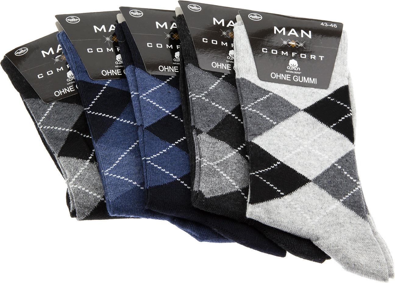 Herren Socken ohne Gummizug "Karomuster", mehrfarbig, Art. 1559, Gr.39-42, 10er-Pack