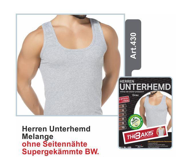 Herren Unterhemd 2er Pack Feinripp Farbe: Graumeliert, Größe 9