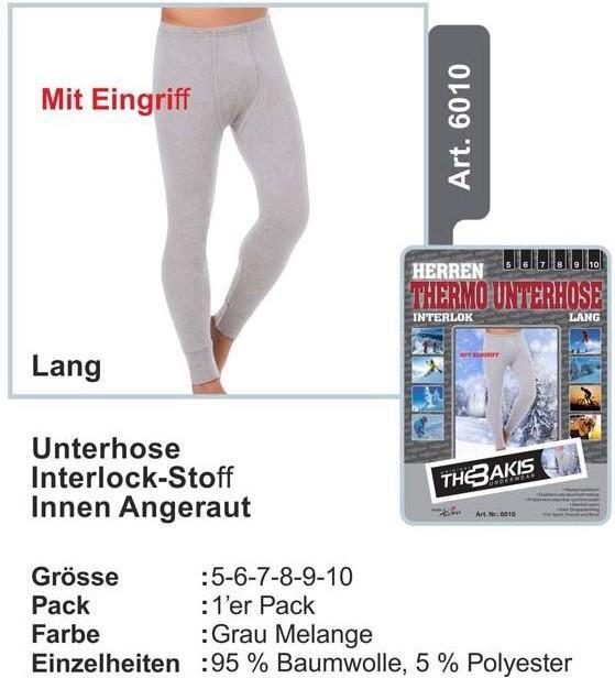 Herren Thermo Unterhose Lang, Interlok grau melange, Gr.5