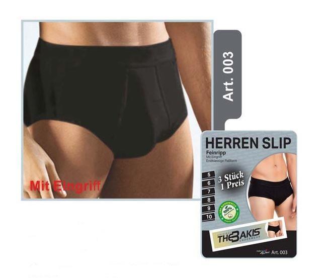 Herren Slip mit Eingriff 3er Pack Feinripp Farbe: schwarz, Größe 10