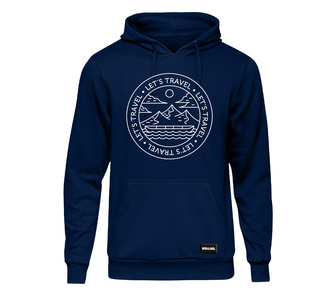 SOLLSO. Premium Hoodie "Let’s Travel" Farbe Navy Blue, Größe 3XL