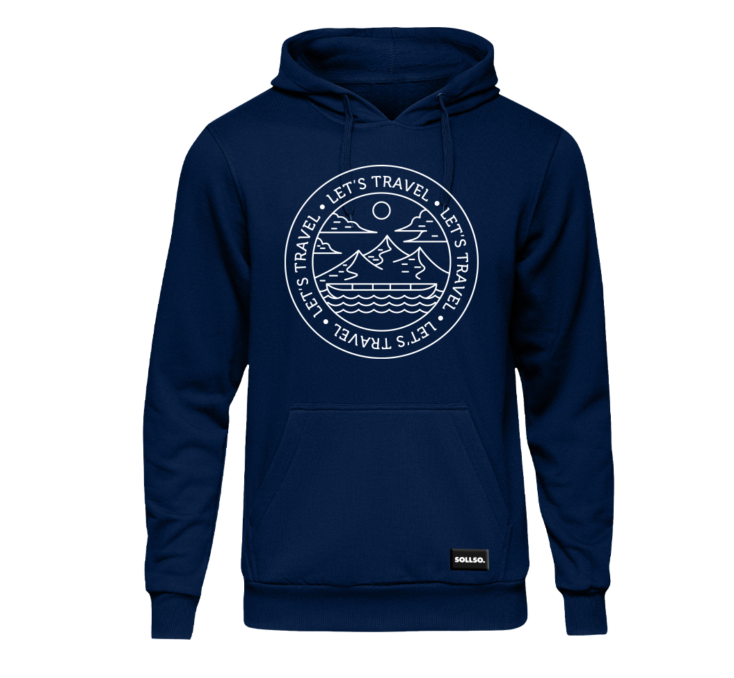 SOLLSO. Premium Hoodie "Let’s Travel" Farbe Navy Blue, Größe 3XL