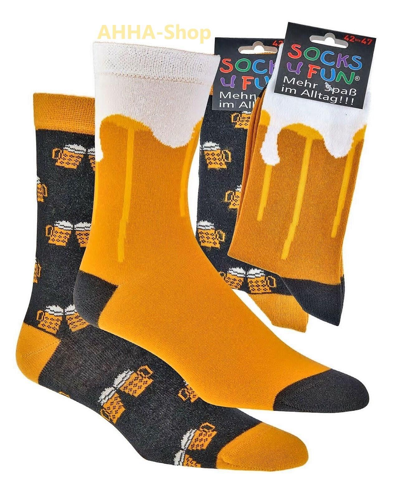 2 Paar „Socks4fun“ Socken mit Biermotiv, Gr. 42 - 47 